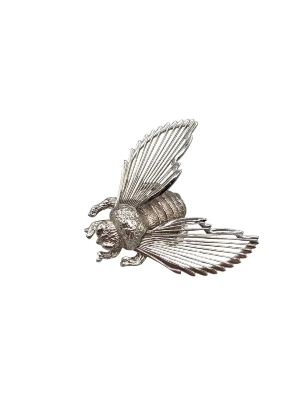 Monet Bee Brooch Pin Insect Jewelry Wire Wings Silver Tone Vintage 1970s